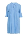 120% Lino Woman Midi Dress Light Blue Size 8 Linen