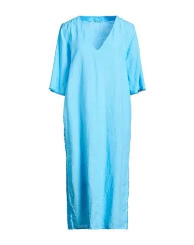 120% Lino Woman Midi Dress Light Blue Size 12 Linen
