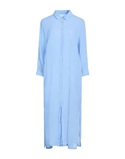 120% Lino Woman Midi Dress Light Blue Size 12 Linen