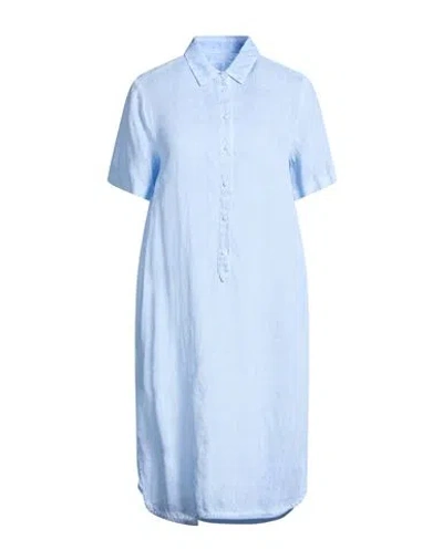 120% Lino Woman Midi Dress Light Blue Size 14 Linen