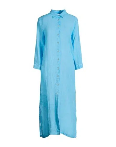 120% Lino Woman Midi Dress Light Blue Size 6 Linen