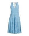 120% Lino Woman Midi Dress Light Blue Size 2 Linen