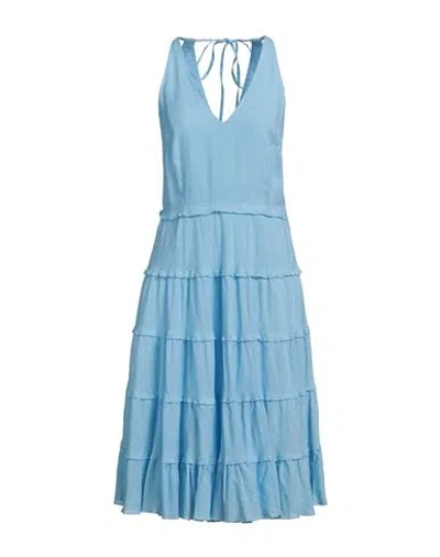 120% Lino Woman Midi Dress Light Blue Size 2 Linen