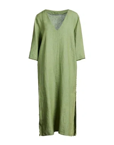 120% Lino Woman Midi Dress Light Green Size 12 Linen