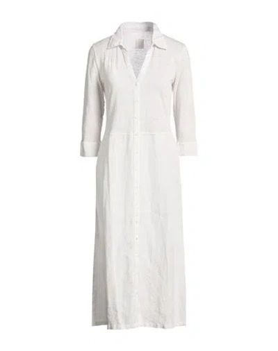 120% Lino Woman Midi Dress Light Grey Size L Linen In White