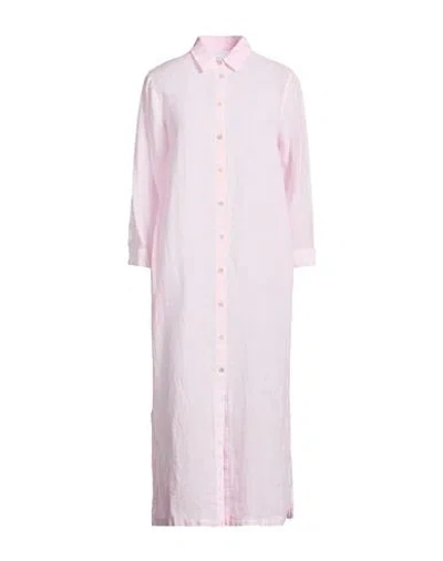 120% Lino Woman Midi Dress Light Pink Size 8 Linen