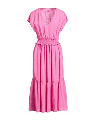 120% Lino Woman Midi Dress Magenta Size 10 Linen In Pink