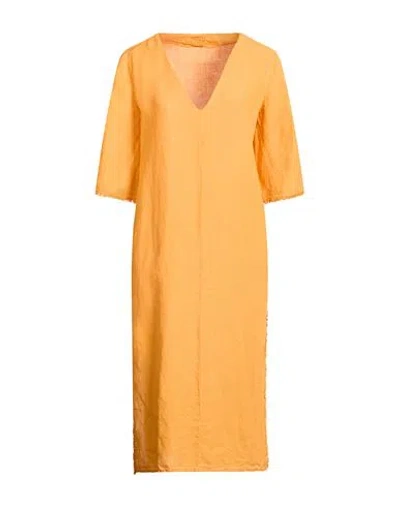 120% Lino Woman Midi Dress Mandarin Size 10 Linen In Orange