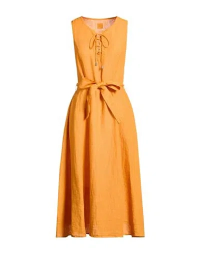 120% Lino Woman Midi Dress Mandarin Size 6 Linen In Orange