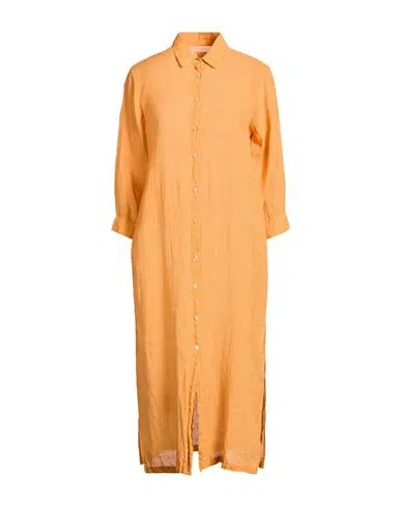 120% Lino Woman Midi Dress Marigold Size 12 Linen In Yellow