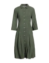 120% Lino Woman Midi Dress Military Green Size 12 Linen In Green