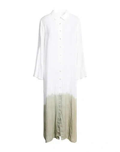 120% Lino Woman Midi Dress Military Green Size 14 Linen In White