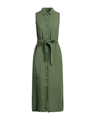120% Lino Woman Midi Dress Military Green Size 8 Linen