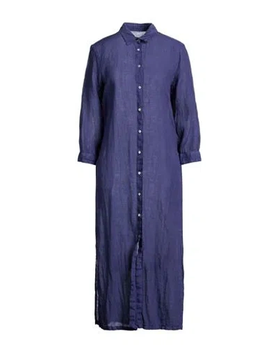 120% Lino Woman Midi Dress Navy Size 12 Linen In Blue