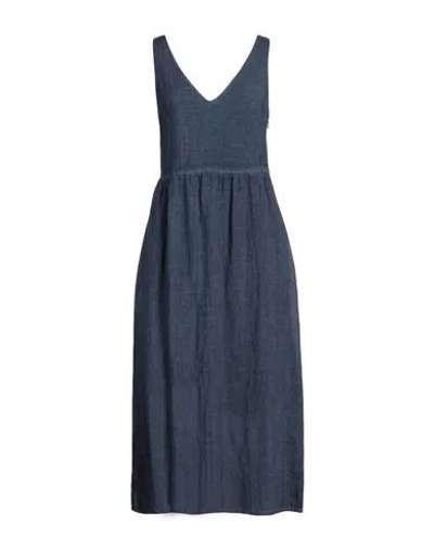 120% Lino Woman Midi Dress Navy Size 14 Linen