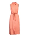 120% Lino Woman Midi Dress Orange Size 8 Linen