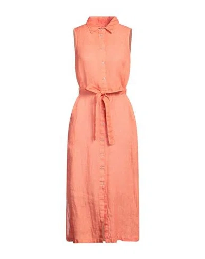 120% Lino Woman Midi Dress Orange Size 8 Linen