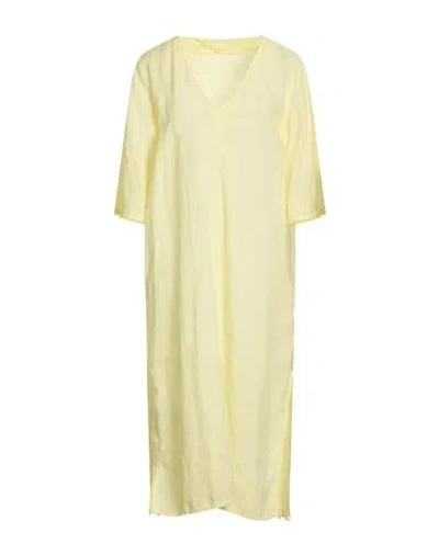 120% Lino Woman Midi Dress Pastel Yellow Size 10 Linen