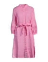 120% Lino Woman Midi Dress Pink Size 8 Linen