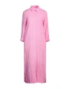120% Lino Woman Midi Dress Pink Size 10 Linen
