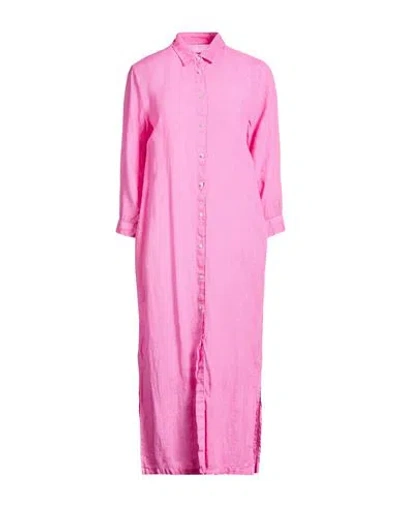 120% Lino Woman Midi Dress Pink Size 10 Linen