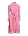 120% Lino Woman Midi Dress Pink Size 12 Linen In Pink