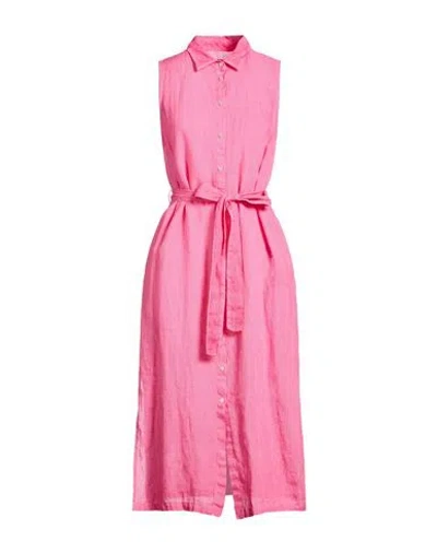 120% Lino Woman Midi Dress Pink Size 12 Linen