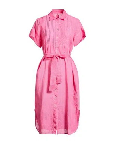 120% Lino Woman Midi Dress Pink Size 12 Linen