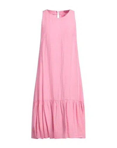 120% Lino Woman Midi Dress Pink Size 8 Linen