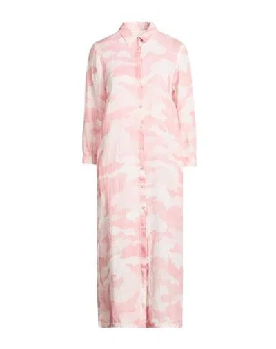 120% Lino Woman Midi Dress Pink Size 8 Linen