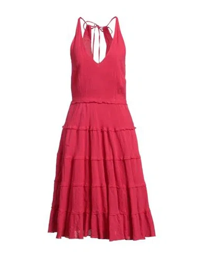 120% Lino Woman Midi Dress Red Size 10 Linen