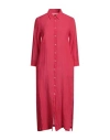 120% Lino Woman Midi Dress Red Size 10 Linen