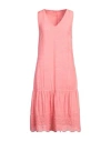 120% Lino Woman Midi Dress Salmon Pink Size 8 Linen In Salmon Pink