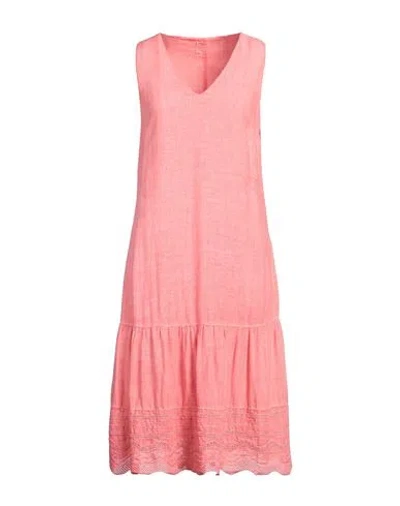 120% Lino Woman Midi Dress Salmon Pink Size 8 Linen