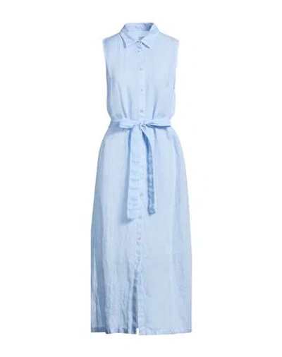 120% Lino Woman Midi Dress Sky Blue Size 10 Linen