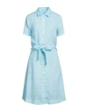 120% Lino Woman Midi Dress Sky Blue Size 8 Linen