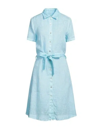 120% Lino Woman Midi Dress Sky Blue Size 8 Linen