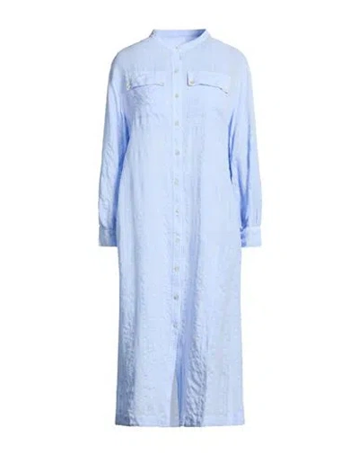 120% Lino Woman Midi Dress Sky Blue Size 2 Linen, Viscose
