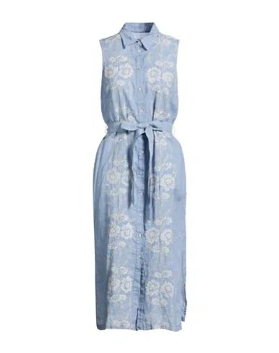 120% Lino Woman Midi Dress Sky Blue Size 6 Linen
