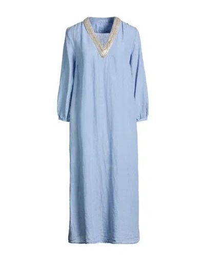 120% Lino Woman Midi Dress Slate Blue Size 14 Linen