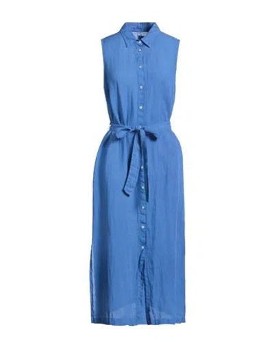 120% Lino Woman Midi Dress Slate Blue Size 8 Linen