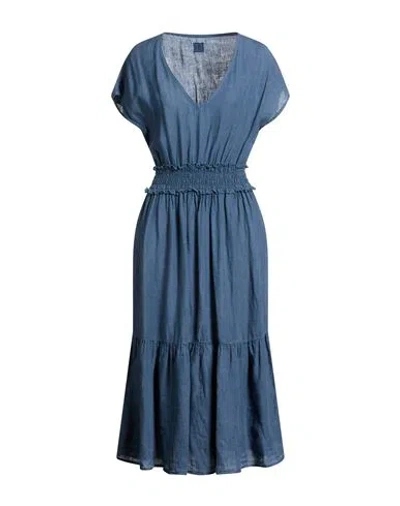 120% Lino Woman Midi Dress Slate Blue Size 8 Linen