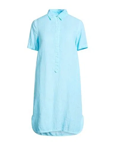120% Lino Woman Midi Dress Turquoise Size 12 Linen In Blue