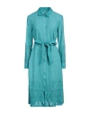 120% Lino Woman Midi Dress Turquoise Size 8 Linen In Blue