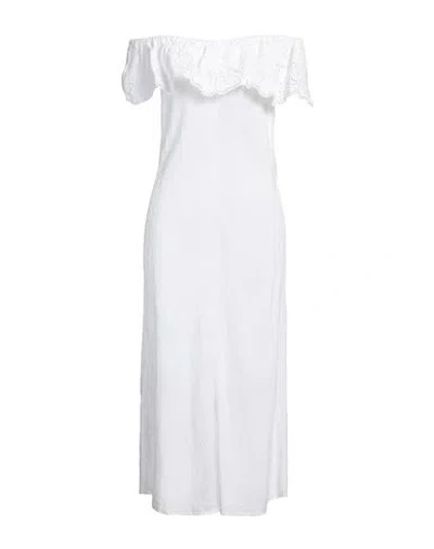 120% Lino Woman Midi Dress White Size 12 Linen