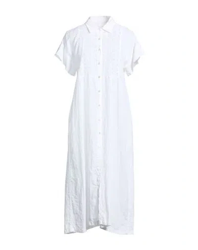 120% Lino Woman Midi Dress White Size 10 Linen