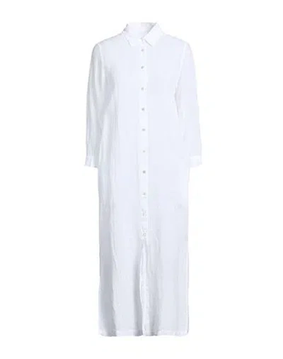 120% Lino Woman Midi Dress White Size 10 Linen