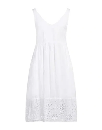 120% Lino Woman Midi Dress White Size 12 Linen
