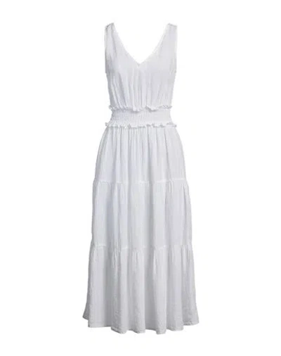 120% Lino Woman Midi Dress White Size 12 Linen