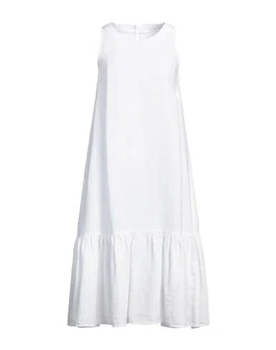 120% Lino Woman Midi Dress White Size 8 Linen